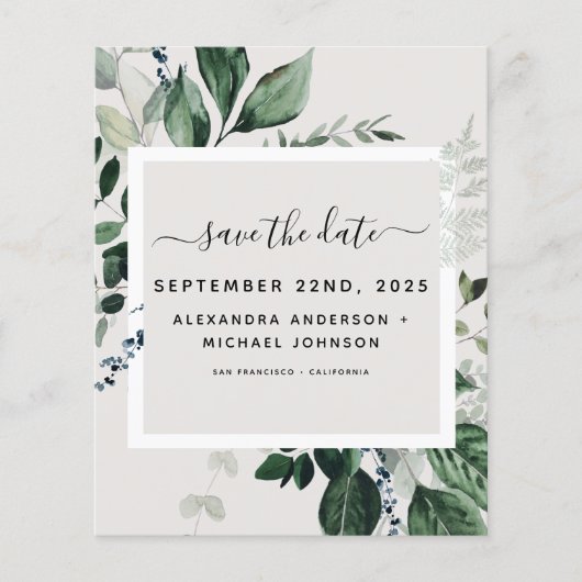 Begroting Botanische Greenery sparen de Uitnodigin Flyer (Voorkant)