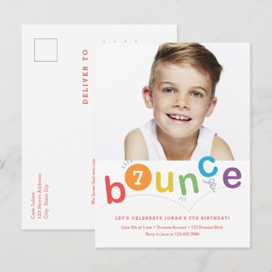 Begroting Bounce Kids Birthday Party Uitnodiging Briefkaart (Voorkant / Achterkant)