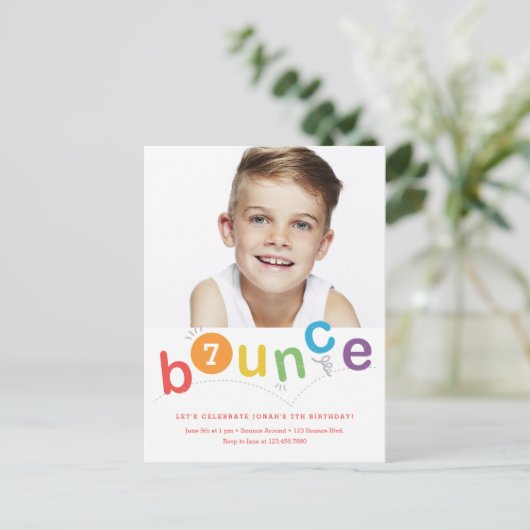 Begroting Bounce Kids Birthday Party Uitnodiging Briefkaart (Staand voorkant)
