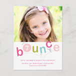 Begroting Bounce Kids Birthday Party Uitnodiging Briefkaart<br><div class="desc">Een uitnodiging van een moderne verjaardagsfeestdag met kleurrijke stuittypografie en persoonlijke leeftijd en foto's. Klik uitgeven knoop om dit ontwerp aan te passen.</div>