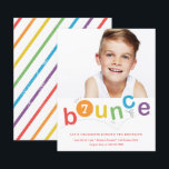Begroting Bounce Kids Birthday Party Uitnodigingen<br><div class="desc">Een uitnodiging van een moderne verjaardagsfeestdag met kleurrijke stuittypografie en persoonlijke leeftijd en foto's. Klik uitgeven knoop om dit ontwerp aan te passen.</div>