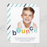 Begroting Bounce Kids Birthday Party Uitnodigingen<br><div class="desc">Een uitnodiging van een moderne verjaardagsfeestdag met kleurrijke stuittypografie en persoonlijke leeftijd en foto's. Klik uitgeven knoop om dit ontwerp aan te passen.</div>