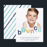 Begroting Bounce Kids Birthday Party Uitnodigingen<br><div class="desc">Een uitnodiging van een moderne verjaardagsfeestdag met kleurrijke stuittypografie en persoonlijke leeftijd en foto's. Klik uitgeven knoop om dit ontwerp aan te passen.</div>