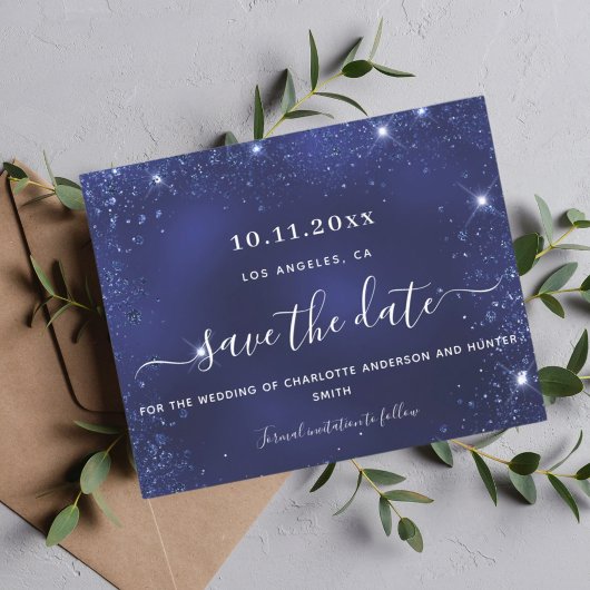 Begroting bruiloft blauwe glitter sparteldatum