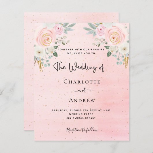 Begroting bruiloft bloesse roze sociale media (Voorkant / Achterkant)