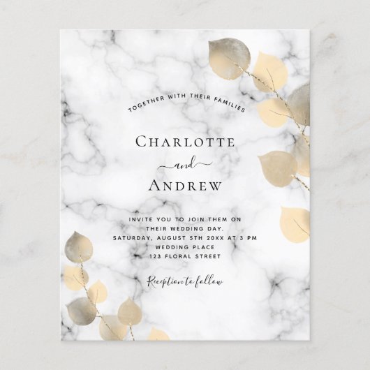 Begroting bruiloft eucalyptus marmer gouden uitnod (Voorkant)