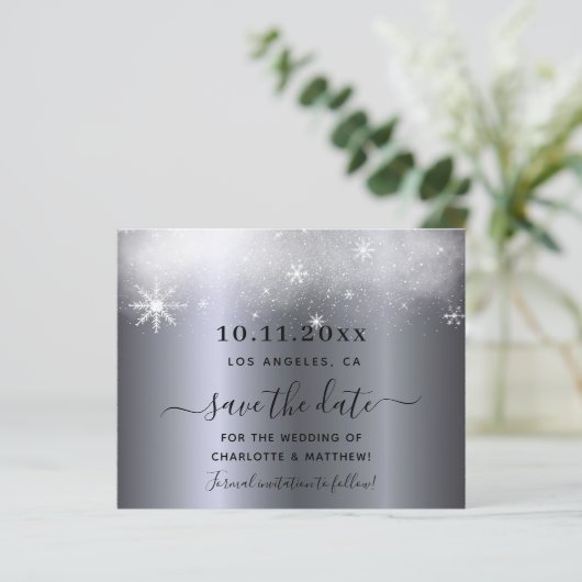 Begroting bruiloft zilver sneeuw bespaart datum (Staand voorkant)