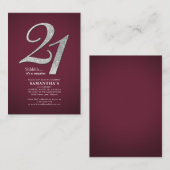 Begroting Burgundy 21st Birthday Modern Glitter Notitiekaartje (Voorkant / Achterkant)