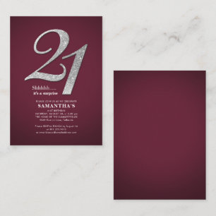 Begroting Burgundy 21st Birthday Modern Glitter Notitiekaartje