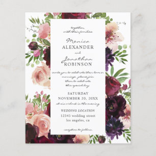 Begroting Burgundy & Blush Floral Weddenschap op w Flyer