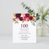 Begroting Burgundy Flowers 100th Birthday Invitati (Staand voorkant)