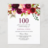 Begroting Burgundy Flowers 100th Birthday Invitati (Voorkant)