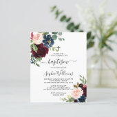 Begroting Burgundy & Navy Floral Baptism Uitnodigi (Staand voorkant)