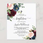 Begroting Burgundy & Navy Floral Baptism Uitnodigi (Voorkant)
