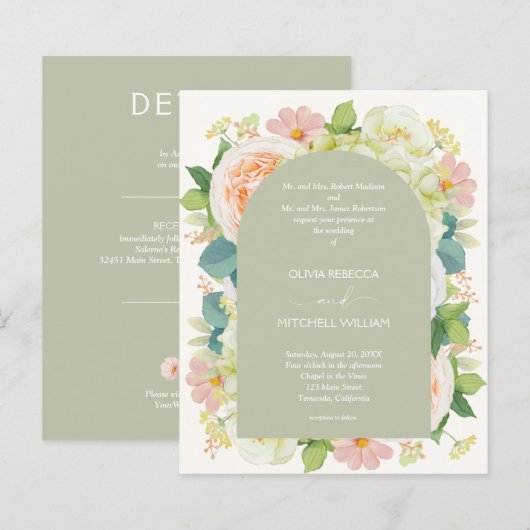 Begroting Chic Florals Wedding All-in-One uitnodig (Voorkant / Achterkant)