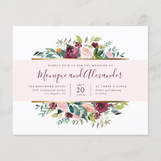 Begroting Chic roze Stripe Waterverf Floral Weddin (Voorkant)