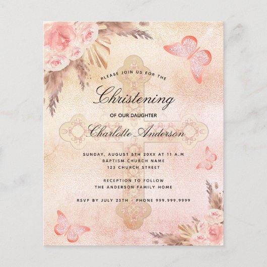 Begroting Christening blush vlinder pampas gras (Voorkant)