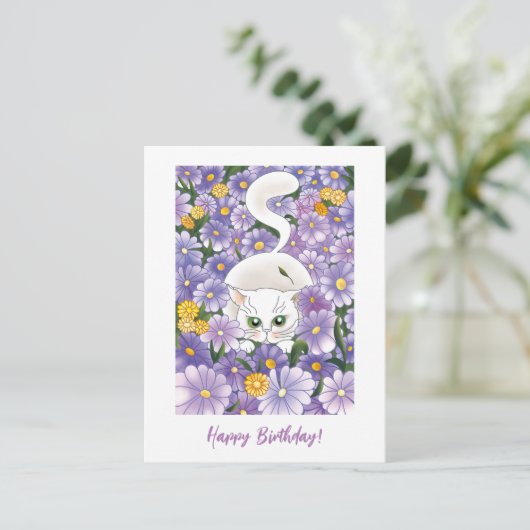 Begroting Curieuze kat  geboortedag Kaart (Staand voorkant)