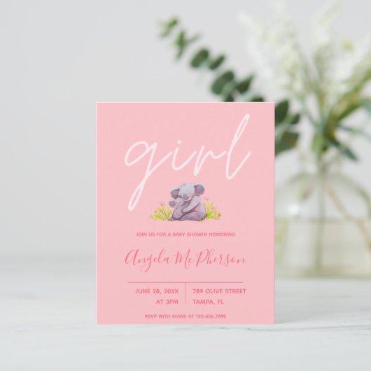 Begroting | Cute Waterverf Koala Baby shower Invit (Staand voorkant)