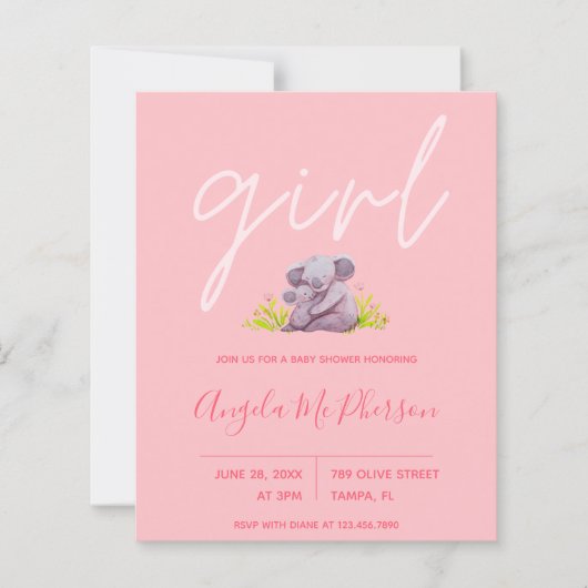 Begroting | Cute Waterverf Koala Baby shower Invit (Voorkant)
