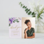 Begroting Dank u Kaart Paars Floral Foto Afstudeer (Staand voorkant)