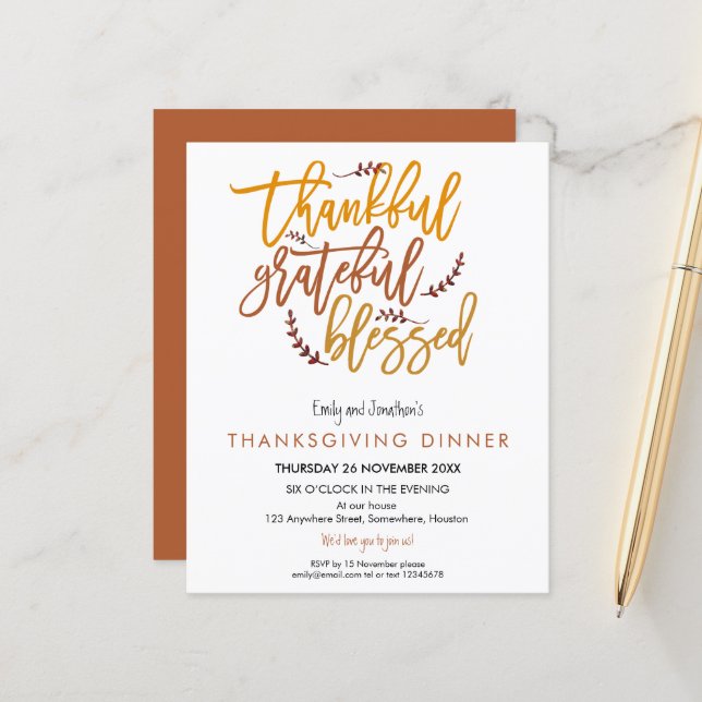 Begroting - dankbare vrijgezeten Thanksgiving (Voorkant / Achterkant in situ)