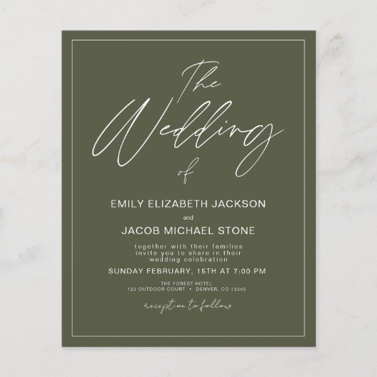 Begroting De Trouw van Sage Green Moderne Typograf Flyer (Voorkant)