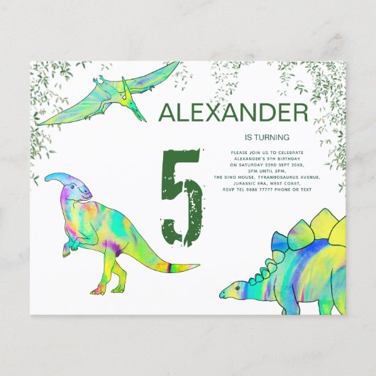 Begroting Dinosaur kleurrijke Birthday Party Flyer (Voorkant)