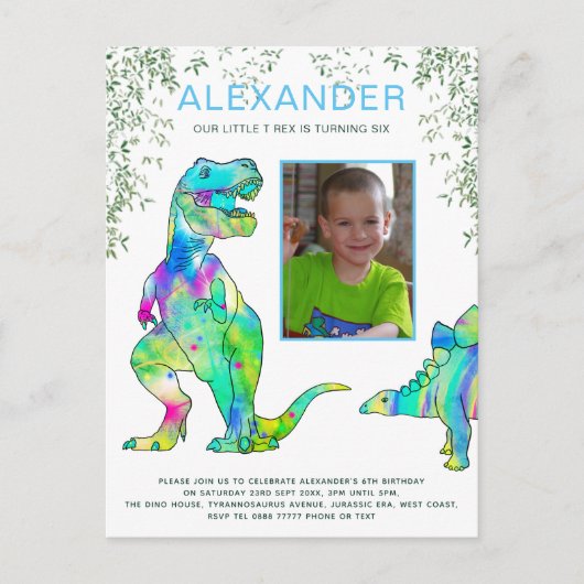 Begroting Dinosaur Roar Birthday Party Uitnodiging Briefkaart (Voorkant)