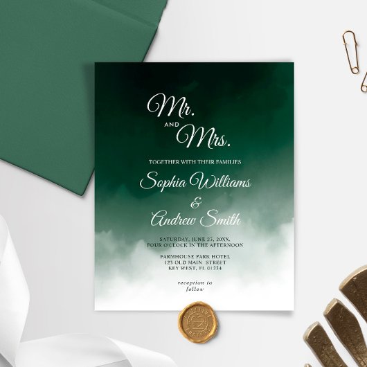 Begroting donkere groene Waterverf huwelijksuitnod