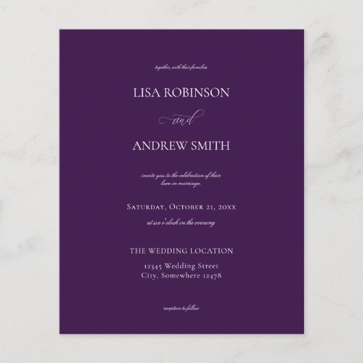 Begroting donkere Paarse kalligrafie bruiloft (Voorkant)