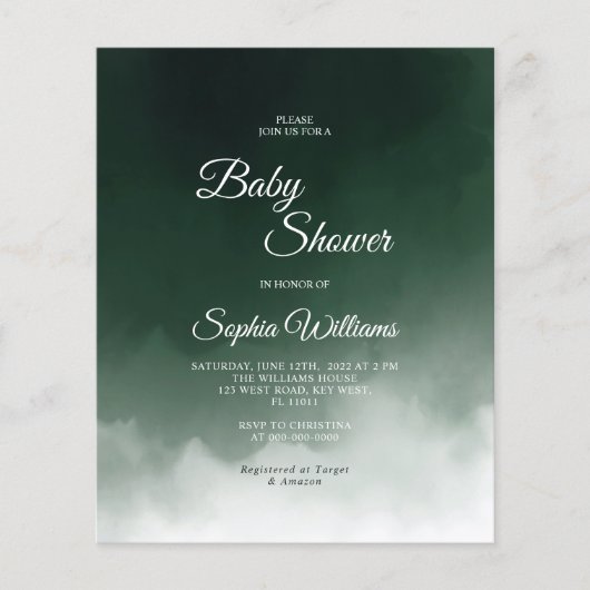 Begroting donkergroene moderne uitnodiging tot Bab (Voorkant)