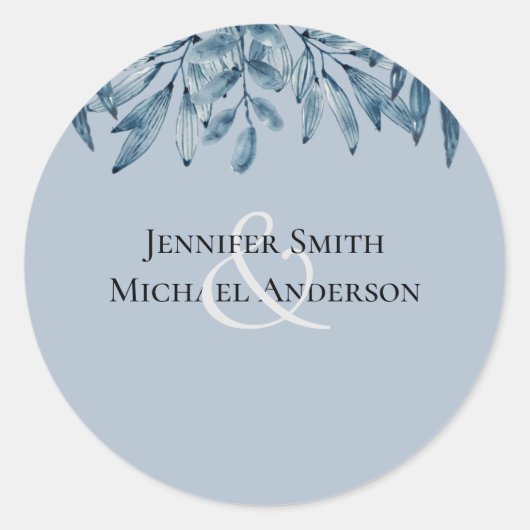 Begroting DUSTY BLUE Foliage Weddenschap Ronde Sticker (Voorkant)