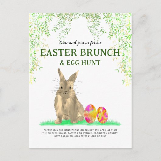 Begroting Easter Bunny Egg Hunt en Brunch Uitnodiging Briefkaart (Voorkant)