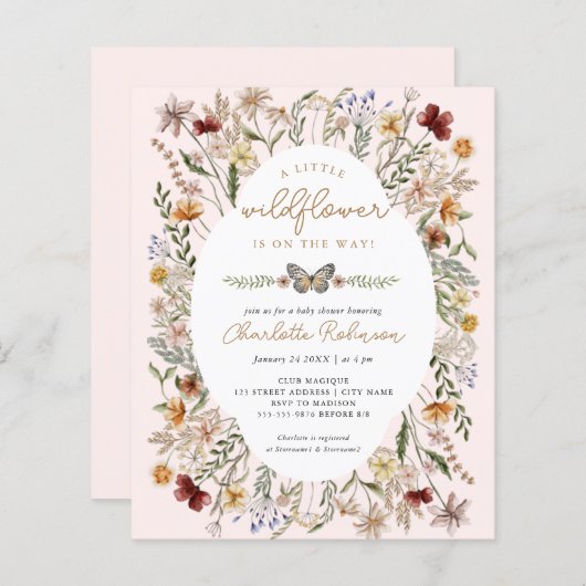 Begroting een kleine uitnodiging tot Baby shower v (Voorkant / Achterkant)