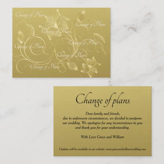 Begroting. Eenvoudig gouden weddenschap met uitges Notitiekaartje (Voorkant / Achterkant)