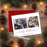 BEGROTING Eenvoudig rood script kerstfoto<br><div class="desc">De Kaart van de Vakantie van de Vakantie van de Vakantie van het Manuscript van het Rood van de BEGROTING Moderne Zure Kerstavond van de Vakantie met twee van uw favoriete foto's en een eenvoudig, maar elegant manuscript de groet van de Kerst van de Kerst. De rug is gekleed met...</div>