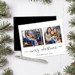 BEGROTING Eenvoudig script kerstfoto's<br><div class="desc">BUDGET Eenvoudige Manuscript Modern Merry Kerstmis de Kaart van de Vakantie van de Foto van de Vakantie met twee van uw favoriete foto's en een eenvoudig, maar elegant manuscript de groet van de Kerst van de Kerst. De achterkant is een elegant, simpel zwart. Ideaal voor je vakantiekaarten dit jaar! **Ons...</div>