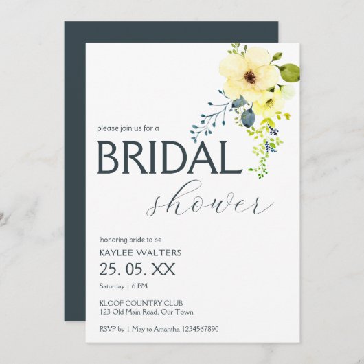 Begroting eenvoudige elegante bruiddoucheuitnodigi kaart (Voorkant / Achterkant)