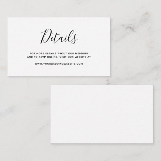 BEGROTING Eenvoudige legante bruiloft - Details be Notitiekaartje (Voorkant / Achterkant)