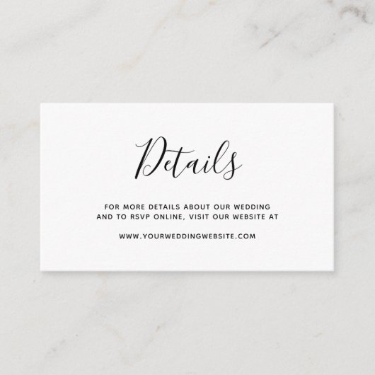 BEGROTING Eenvoudige legante bruiloft - Details be Notitiekaartje (Voorkant)
