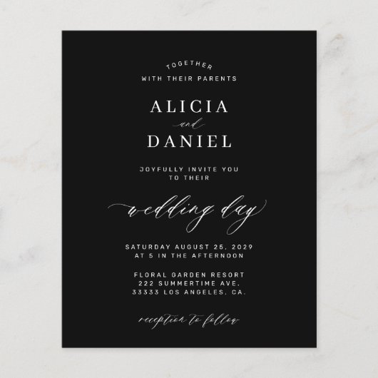 Begroting eenvoudige zwarte minimalistische script (Voorkant)