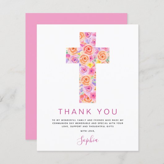Begroting Eerste Heilige Communie Dank u Floral Pi (Voorkant / Achterkant)