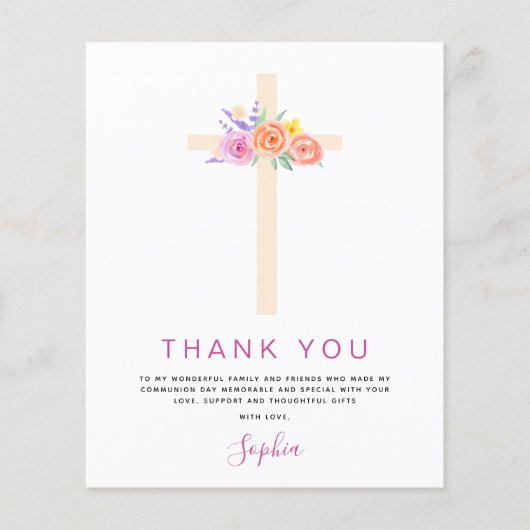 Begroting Eerste Heilige Communie Dank u Floral Pi Flyer (Voorkant)