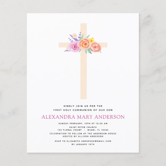 Begroting Eerste Heilige Communie Pastel Floral Pi Flyer (Voorkant)