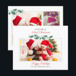 Begroting eerste kerstdag Baby Foto's vakantiekaar<br><div class="desc">Kute multi-foto eerste kerstfeestkaart. Er is de hoofdfoto aan de voorkant en nog drie aan de achterkant. Voeg foto's en details toe door de "Personalize"knoop te klikken.</div>