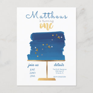 Begroting   Eerste verjaardag blauw, zilver en gou Briefkaart