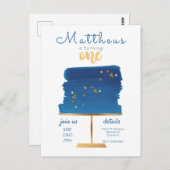 Begroting | Eerste verjaardag blauw, zilver en gou Briefkaart (Voorkant / Achterkant)