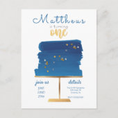 Begroting | Eerste verjaardag blauw, zilver en gou Briefkaart (Voorkant)