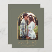 Begroting Elegant Arch Green Gold Save the Date (Voorkant / Achterkant)